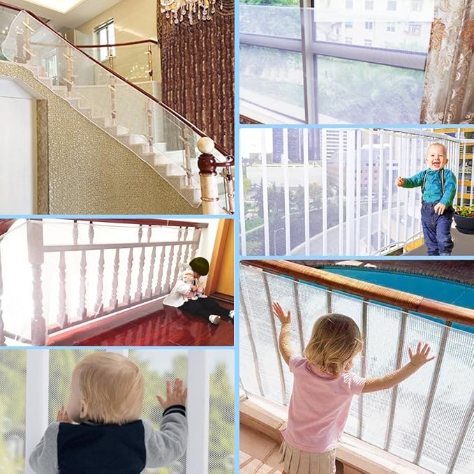 Child Safety Net - 10ft L x 2.5ft H, Balcony, Patios and Railing Stairs Netting, Safe Rail Net for Kids/Pet/Toy, Sturdy Mesh Fabric Material (White)