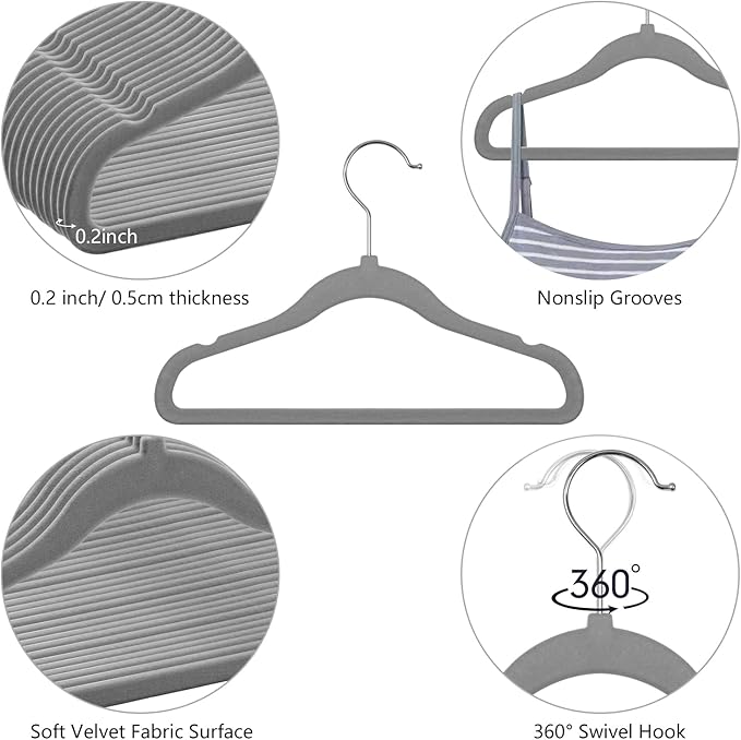 GoodtoU Kids Velvet Hangers,30 Pack Baby Hangers for Closet Non Slip Velvet Clothes Hangers Coat Hangers for Toddler Children Infant Hanger (Dark Grey 30Pack)
