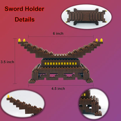 Demon Slayer Sword Building Kit, 19in Cosplay Anime Tanjiro Samurai Swords Building Blocks with Sword Stand, Demon Slayer Katana Swords Model Building Toy Gift for Kids, Adults
