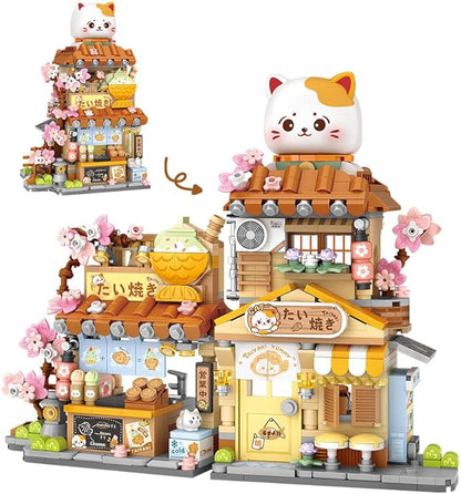 Lucky Cat Building Set,Openable Taiyaki Shop 923PCS Mini Brick Building Toy for Boys Girls Age 8+ (Not Compatible with Lego)