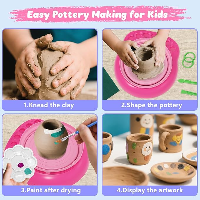 TingingYuli Pottery Wheel for Kids with Clay Kit - Arts and Crafts for Kids Ages 6-8 8-12, Complete Pottery Kit with Air Dry Clay and Painting Tools, Easter Christmas Birthday Gift for Boys Girls