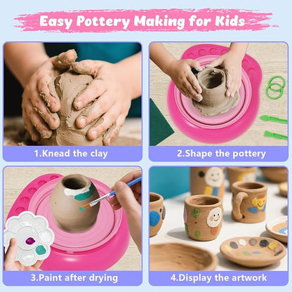 TingingYuli Pottery Wheel for Kids with Clay Kit - Arts and Crafts for Kids Ages 6-8 8-12, Complete Pottery Kit with Air Dry Clay and Painting Tools, Easter Christmas Birthday Gift for Boys Girls
