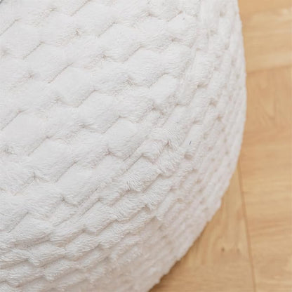 Round Stuffed Pouf Ottoman 20x20x12 Inches Faux Fur Ottoman Foot Rest Under Desk Foot Stool Great for Living Room, Bedroom Small Furniture (Ivory Pouf with Filler)
