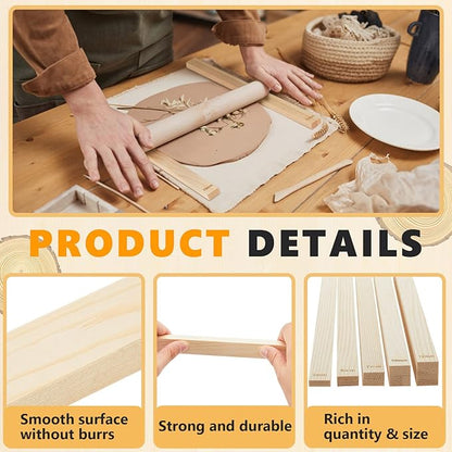 Sasylvia 10 Pcs Pottery Rolling Pin Guides Wood Teaching Rolling Mud Stick Guide Set Polymer Clay Depth Guide Pottery Tools Clay Mudboard Tools (5 Size,Wood Color)