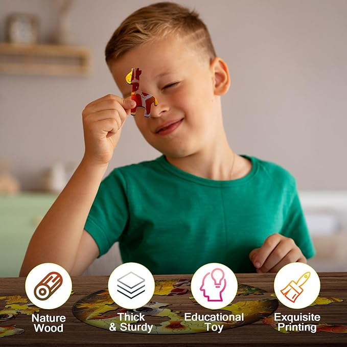 Wooden Jigsaw Puzzles for Kids Ages 4-6, 50 Piece Unique Shape Animal Theme Puzzle - Preschool Learning Educational Toys for Kids 3+, Valentines Day Birthday Easter Gifts for Kids Girls Boys (giraffe)