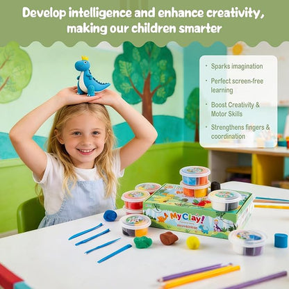 12 Independent Sealed Clay Jars, Non-Sticky & Odorless, Includes 12 InstructionCards & Dino Habitat Tools, Screen-Free STEAM Activity for Home or School