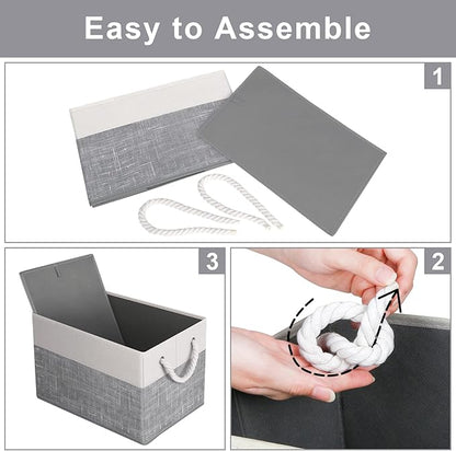 Fab totes Storage Bins [8-Pack], Foldable Storage Baskets for Organizing Toys, Books, Shelves, Closet, Large Storage Box with Rope Handles, Sturdy Organizer Bins, White & Grey