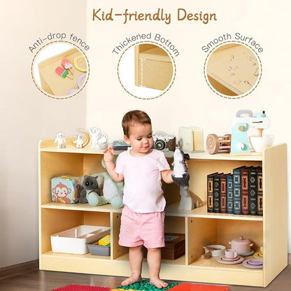Montessori Shelf, Wooden Toy Storage Organizer for Books Toys, 2 Shelf Bookcase, 5-Section Storage Cabinet, Toddler Book Shelf for Kids Rooms, Playroom, Nursery, Kindergarten (Natural)