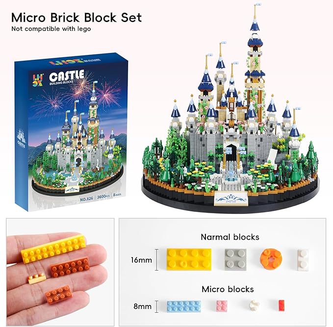 Castle Building Blocks kit, (3600pcs) Princess Castle Toys Playset for Adult, Medieval Fairytale Castle Model,Collectible Mini Blocks Castle Building Set for Women and Girls 10 12 14+