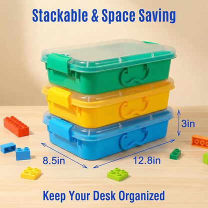 Carolart 3 Pack,Empty Sensory Bin,13.5 Inch Storage Container,Portable Plastic Storage Bins, Stackable Play Tray for toys,arts,crafts and sand.