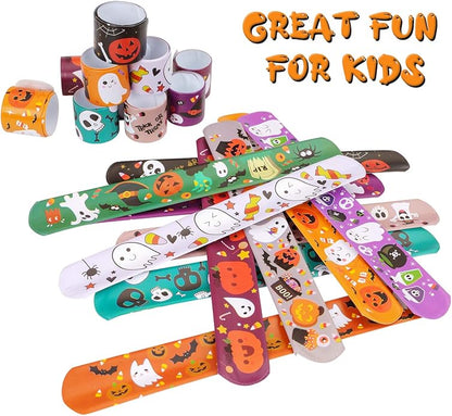 CCINEE 48pcs Halloween Slap Bracelets Assorted Bulk Pumpkin Zombie Witches Snap Bracelet Wristbands for Kids Halloween Party Gift Bag Filler Supply…