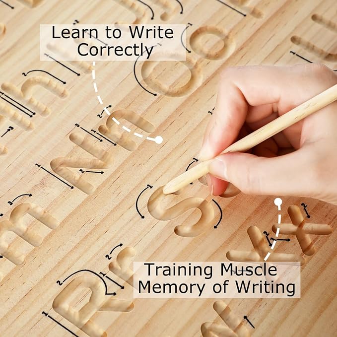 Montessori Wooden Alphabet Number Tracing Board Toddler Writing Tools for Beginners Double Sided Wooden Letter Board Wood Handwriting Alphabet Practicing Board for Toddlers and Preschoolers Age 3+