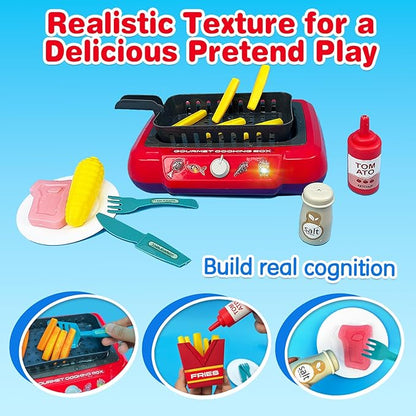 DIY Magic Fun Frying Kit Gourmet Cooking Box, Cooking Simulator Kitchen Set Toy for Kids, Pretend Play 20 PCS Play Food for Kids Kitchen Playset, The Best Birthday Gifts for Kids