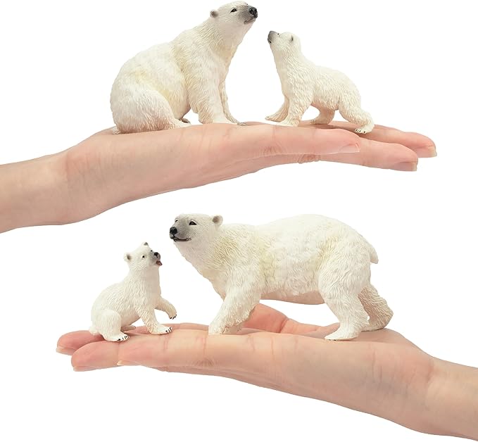 Toymany 6PCS Polar Bear Figurines Toy with Polar Bear Cub, 2-4" Realistic Plastic Arctic Animals Figures Family Set for Christmas Educational Toys Cake Toppers Birthday Gifts for Kids
