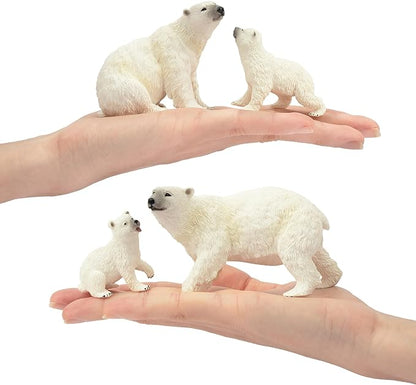 Toymany 6PCS Polar Bear Figurines Toy with Polar Bear Cub, 2-4" Realistic Plastic Arctic Animals Figures Family Set for Christmas Educational Toys Cake Toppers Birthday Gifts for Kids