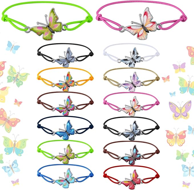Hicarer 36 Pcs Butterfly Bracelets Party Favors Friendship Bracelets Colorful Adjustable Woven Bracelets for Women Girls Kids Butterfly Fairy Party Favors Christmas Birthday Gifts