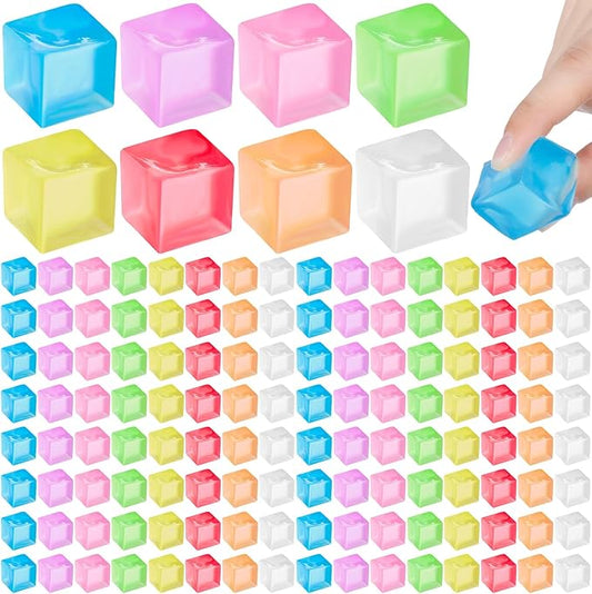 Simgoing 96 Pcs Mini Ice Cube Stress Balls Bulk Fidget Squeeze Square Ball Stress Relief Sensory Playthings Ice Cube for Adults Birthday Valentines Gifts Party Favor Prize Bags Box Filling, 8 Colors