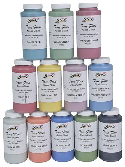 Sax True Flow Gloss Glaze Set, Assorted Gloss Colors, Set of 12 Pints - 406469