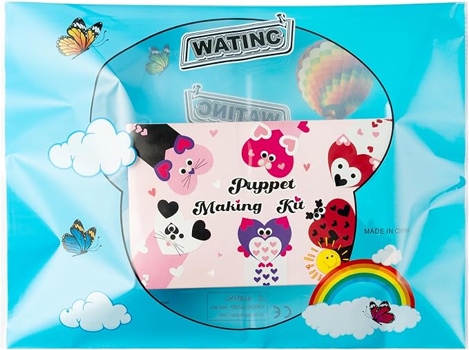 WATINC 6Pcs Hand Puppet Making Kit, Art Craft Felt Sock Puppet Toys, Creative DIY Make Your Own Pompoms Wiggle Googly Eyes Storytelling Role Play Party Supplies Gift for Girls Boys (Valentine