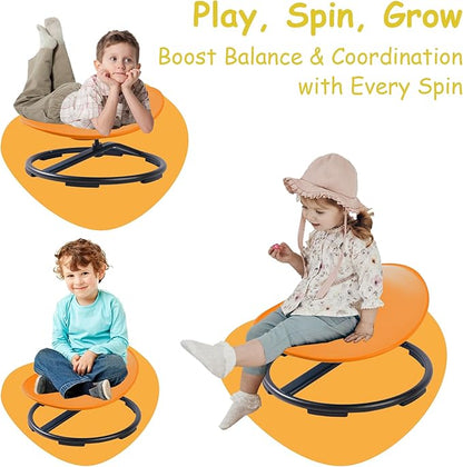 Kids Sensory Swivel Chair - Round Spinning Chair Seat for Balance, Coordination - Sensory Therapy Stool for Kids with Autism & ADHD - Active Indoor Play Chair for Home & Classroom (Orange)