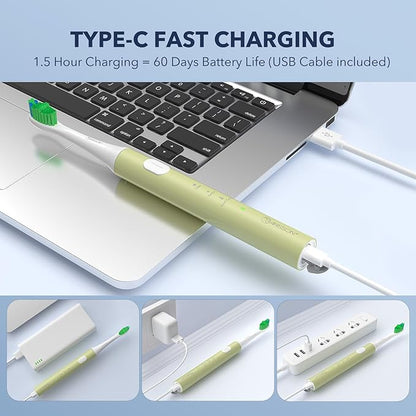 ARISSON Sonic Electric Toothbrush for Adults and Kids, 40,000 VPM Power Toothbrush, 1.5H Fast Charge Ultrasonic Electric Toothbrushes with 2 Minutes Smart Timer, White on Lime Green