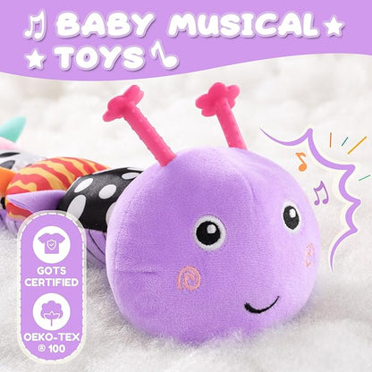 AWOTOY Baby Toys 0-6-12 Months,Musical Caterpillar Stuffed Animals Activity Infant Toys with Crinkle,Rattles,Muti-Teething Sensory Toy,Boy Girl Gifts for Newborn Tummy Time,Purple