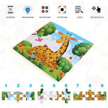 NASHRIO Wooden Puzzles for Toddlers 2-5 Years Old(Set of 6), 9 Pieces Preschool Educational and Learning Animal Jigsaw Puzzle Toy Gift Set for Boys and Girls