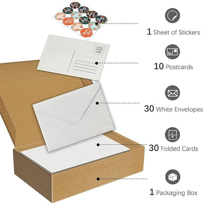 30 Pack Blank Foldable Watercolor Cards with Envelopes 4"x6", 10 Sheets Watercolor Postcards, 140lb/300gsm Heavyweight 100% Cotton Cards for Painting, Greeting, Birthday Valentine