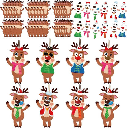 Qyeahkj 36 Sets Christmas Reindeer Ornament Craft Christmas Crafts, Xmas DIY Ornament Craft Kit for Holiday Party Favors