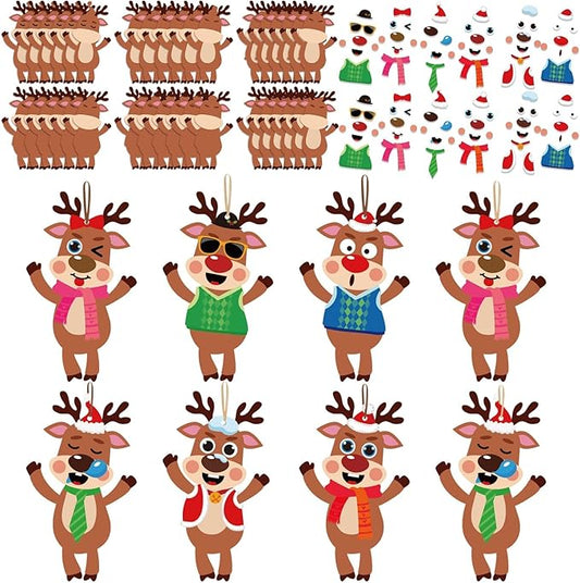 Qyeahkj 36 Sets Christmas Reindeer Ornament Craft Christmas Crafts, Xmas DIY Ornament Craft Kit for Holiday Party Favors