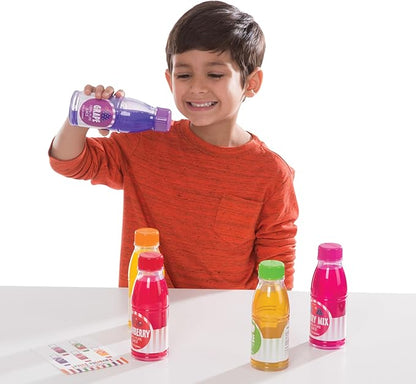 Melissa & Doug Tip & Sip Toy Juice Bottles and Activity Card (6 Pcs) Pretend Play Food Set, Play Kitchen Food For Ages 3+