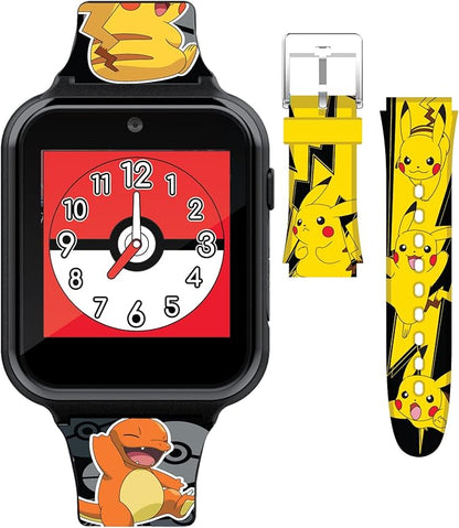 Accutime Pokémon Interactive Kids Smartwatch with Touchscreen, Interchangeable Pikachu & Friends Straps, Built-in Camera, Games, Alarm, Stopwatch, Calculator, and 10 Watch Faces - Fits Wrists 5.5"-8"