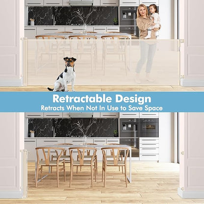75 Inch Wide Retractable Baby Gate Retractable Dog Gate Indoor/Outdoor Retractable Gate, Long Baby Gate Wide Dog Gates for The House, Mesh Baby Gate Retractable Child Gates for Doorways/Stairs, Beige