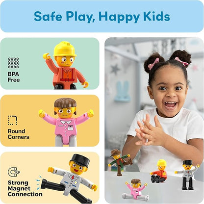 PicassoTiles Profession Character Action Figures Toddler Toy Set Pretend Play Magnet Expansion Pack Add-on STEM Construction Building Block Tile PTA02