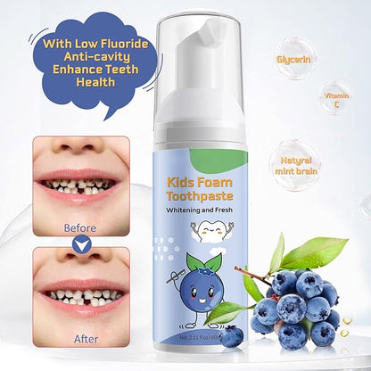 Kids Foam Toothpaste - Blueberry + Strawberry Flavor, Safe and Effective for Cleaning Teeth, Suitable for Children, 2 Pack