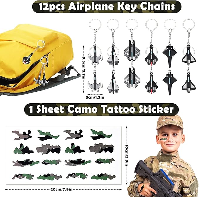 Golray Army Party Favors Camo Wristband Big Parachute Tanks Aircraft Keychain Army Men Soldier Figures Toys for Kids Boys Camouflage Military Camo Birthday Party Supplies Decoration Gift Bag Stuffers