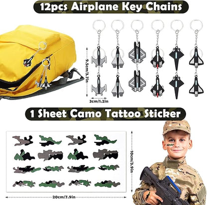 Golray Army Party Favors Camo Wristband Big Parachute Tanks Aircraft Keychain Army Men Soldier Figures Toys for Kids Boys Camouflage Military Camo Birthday Party Supplies Decoration Gift Bag Stuffers