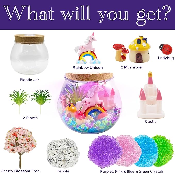 Unicorn Terrarium Kit for Kids, DIY Unicorns Toys for Girls, Light Up Unicorn Arts and Crafts Toys for Girls Age 4 5 6 7 8-12 Year Old, Unicorn Birthday and Christmas Gifts