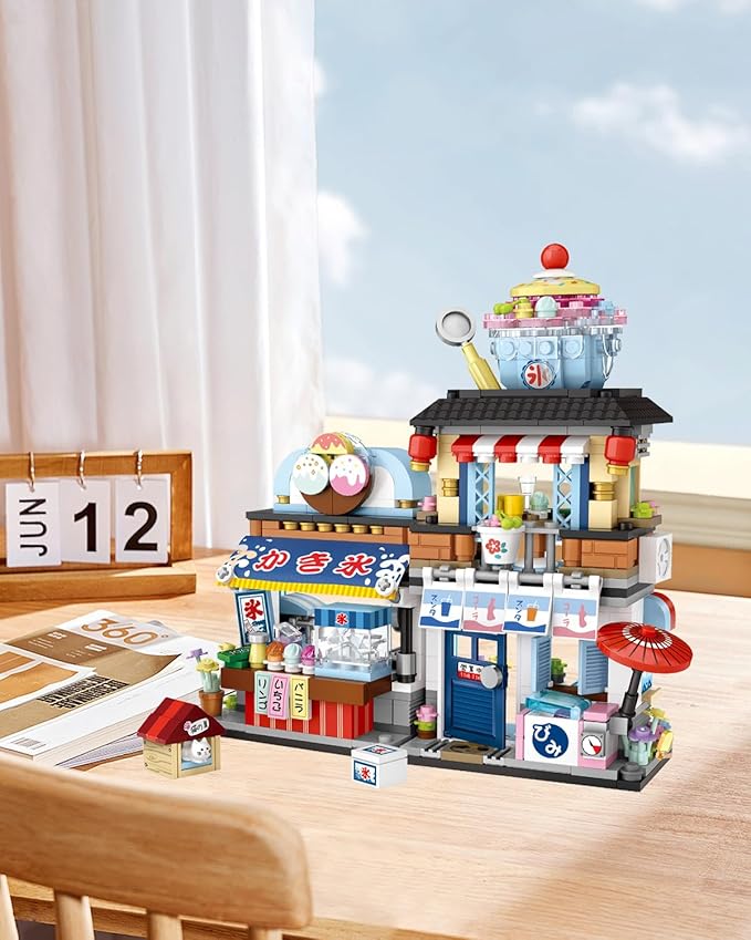 Japanese City Street View Shaved Ice Store Building Blocks Set, Ice Cream Shop MOC Creative House, Simulation Architecture Construction Toy, Gifts Idea for Kids Adults (Mini Blocks 668 pcs)