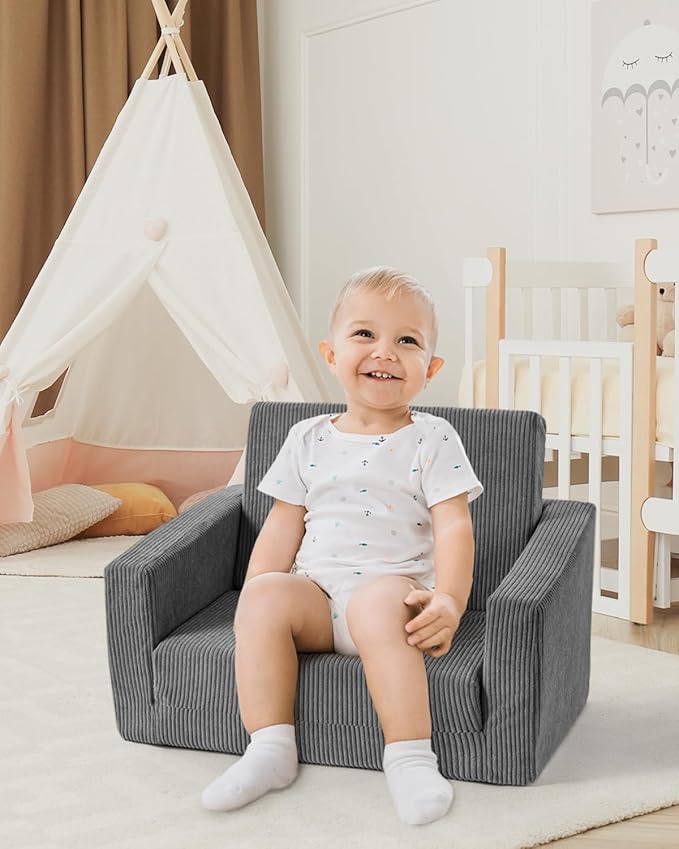 Toddle & Kids Chair,2-in-1 Soft Toddler Couches That Fold Out,Toddler Chairs Comfy 1-3 Years Old,Convertible Sofa to Lounge,Grey
