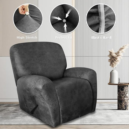 Leather Like Recliner Chair Covers Heavy Duty, 4 Pieces Lazy Boy Recliner Cover for Recliner Chair, Leather Cover for Recliner slipcovers Washable for Pets (Light Grey 2)