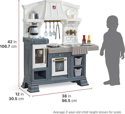 Step2 Gilded Gourmet Kids Kitchen Playset, Indoor/Outdoor Kitchenette, Interactive Play with Lights and Sounds, Made of Durable Plastic, Includes 20 Piece Toy Accessories, for Toddlers 2+ Years Old