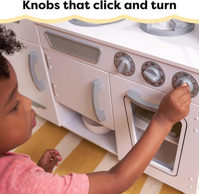 KidKraft Vintage Wooden Play Kitchen with Pretend Ice Maker and Play Phone, White