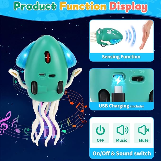 LZZAPJ Electric Dancing Octopus Light Music Suitable for 12-18 Months Old Baby Toys, Kid Crawling Squid Toys Suitable for Toddler Tummy Time, Birthday for 1 2 3 4 5 6 Year Old Boy (Green)