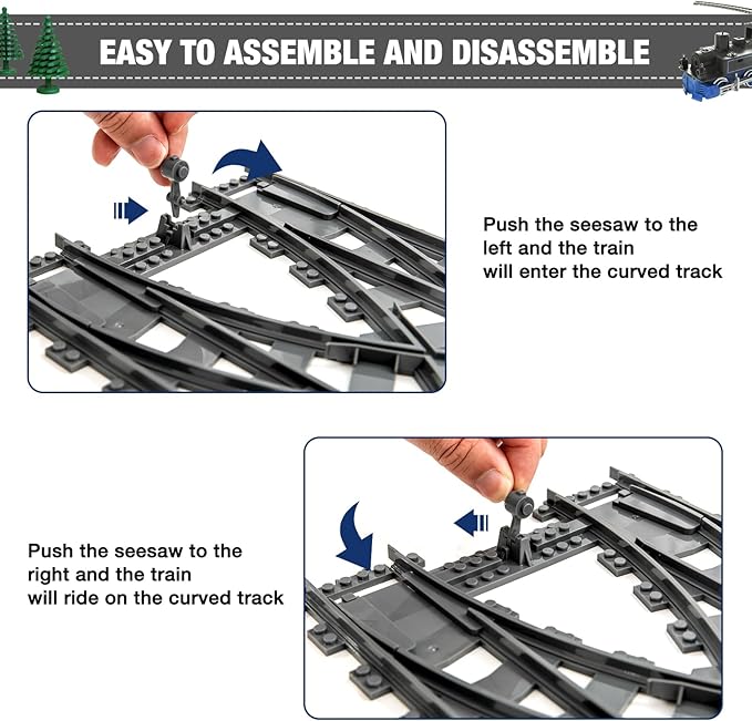 Classic City Train Tracks, 54 Pieces Railroad Track with 32 Curved, 20 Straight and 2 Switch Train Tracks, Train Expansion Accessories Compatible with All Major Train Tracks