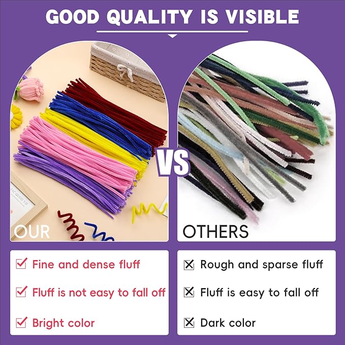 200 Pcs Pipe Cleaners Chenille Stems, Purple Pipe Cleaners, 11.8inch Long Craft Pipe Cleaner Bulk for Flowers Making, Mother’s Day DIY Art Crafts Decorations Supplies (Purple)