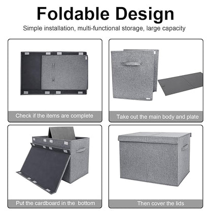 VERONLY Collapsible Toy Storage Bin with Lid, 82L Large Capacity - Gray Neutral Space-Saving Organizer for Playroom, Bedroom & Nursery, Foldable Design