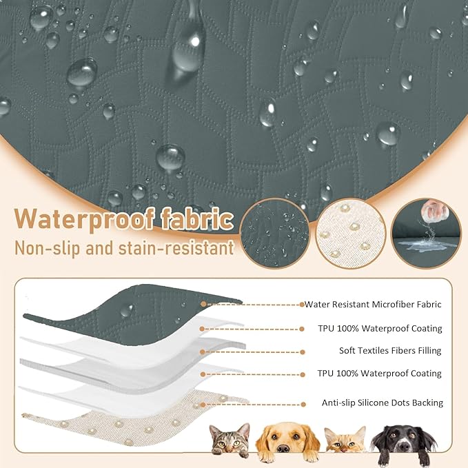 XINEAGE 100% Waterproof Recliner Chair Covers with Elastic Straps, Nonslip Reclining Couch Covers Washable Recliner Couch Cover with Pockets Furniture Protector for Pets Dogs (Dark Gray, 25")