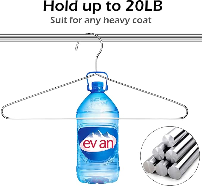 KEETDY 50 Pack Metal Hangers Coat Hangers Heavy Duty Stainless Steel Clothes Hanger for Closet Clothing Shirt Suit Pant 16.4 Inch