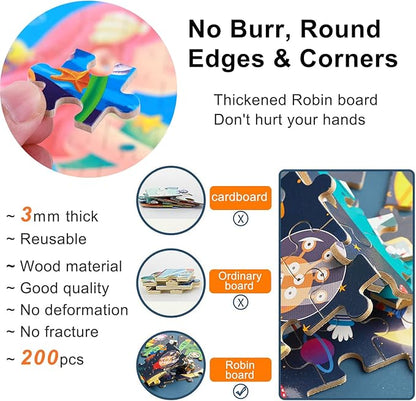 200PCS Wooden Jigsaw Puzzle for Kids Floor Puzzle for Boys Girls Aged 5+ Toddlers Children Teens Adult Educational Puzzles Learning Travel Toys 6 7 8 9 10 11 12 Years Old Birthday Gifts (Dinosaur)